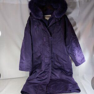 Linda Lundstrom Laparka 2 Pc Parka Pure Virgin Wool Purple Coat Faux Fur S Small